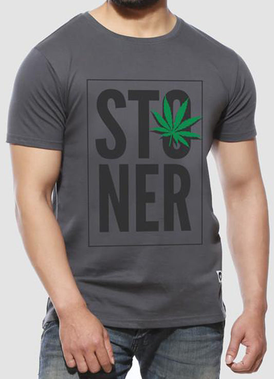 Stoner - Charcoal Grey Half Sleeve Printed T Shirt